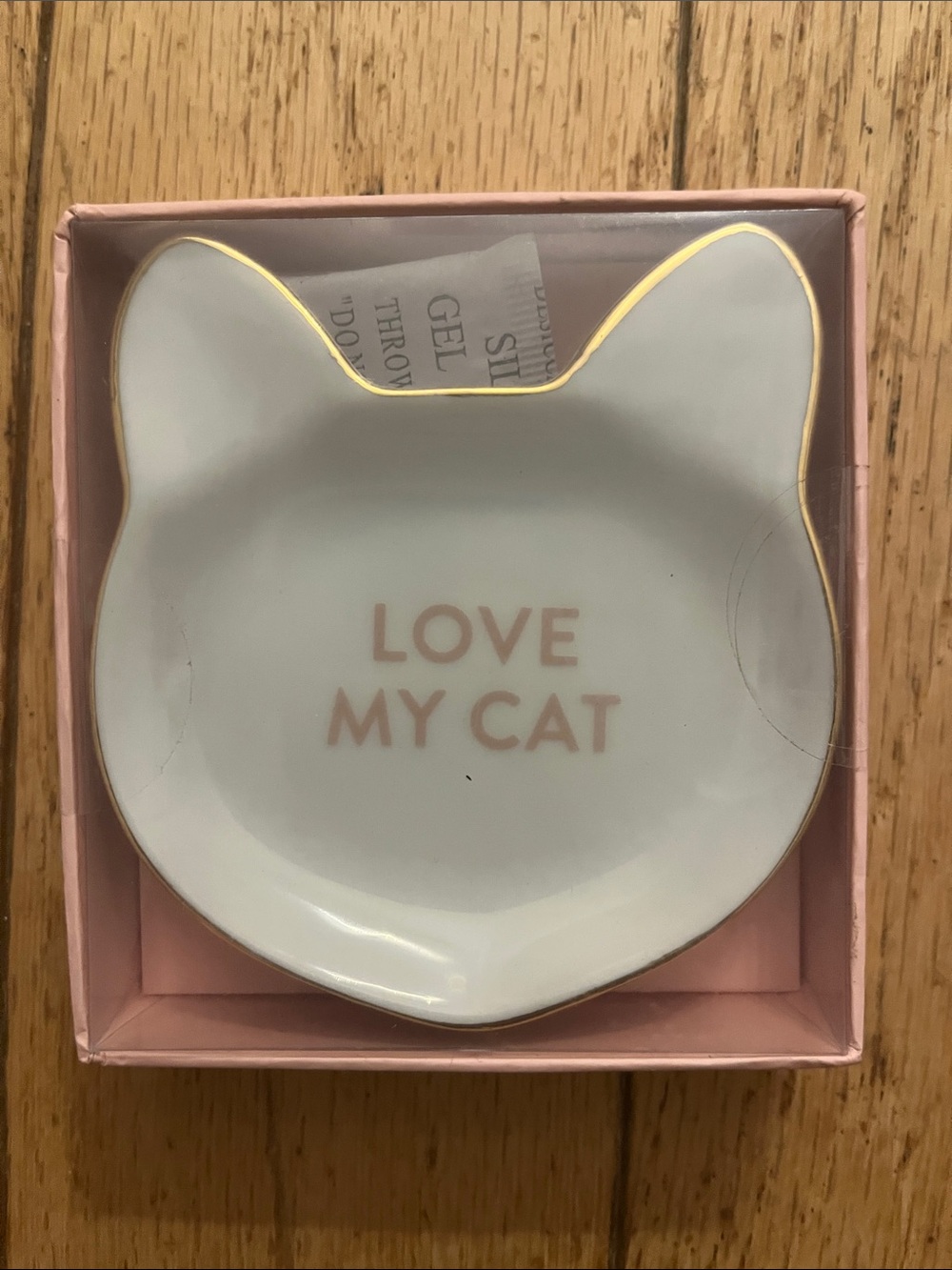 Fringe Love My Cat Pink Trim Ceramic Cat Decorative Tray